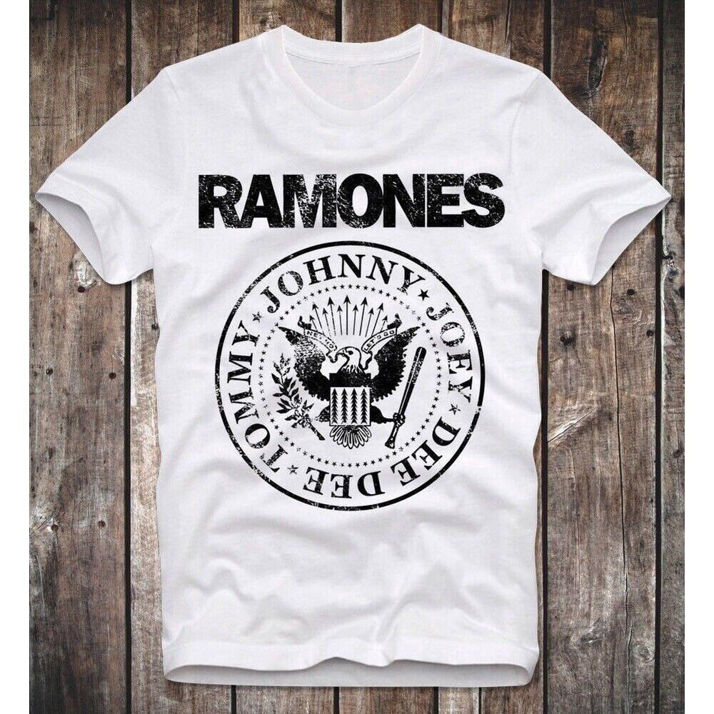 Ramones Логотип Панк-рок группа Плотный хлопок Белый Полный размер Унисекс Футболка Унисекс Футболка