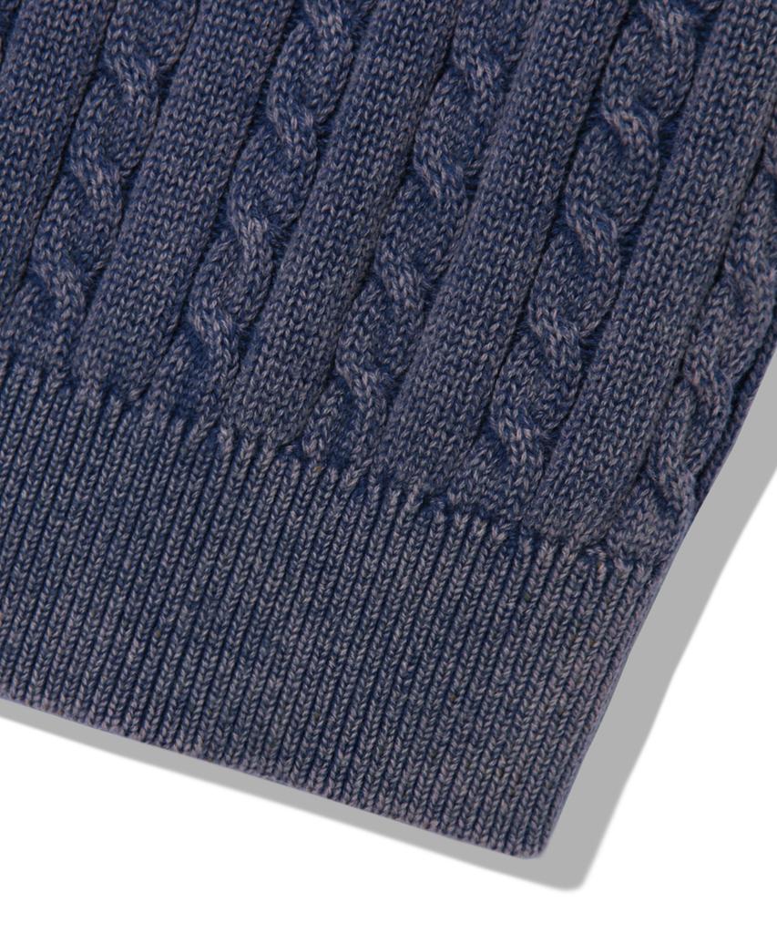 TRILLION Vintage Washed Cable Half Sleeve Knit [Navy Blue]