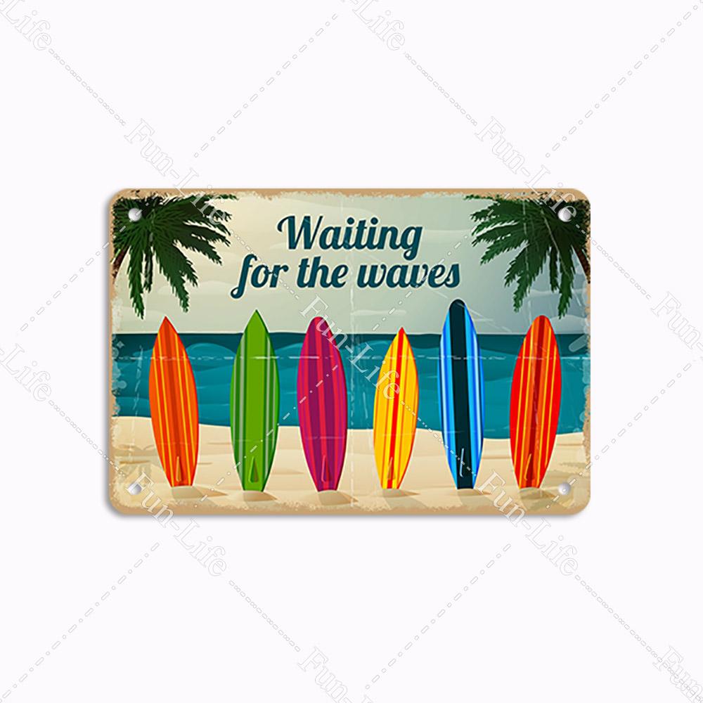 Пляжная жестяная вывеска, бар, паб, кафе, магазин, настенное украшение для серфинга, винтажная металлическая художественная наклейка, плакат, домашний декор, железная пластина 20x30 см