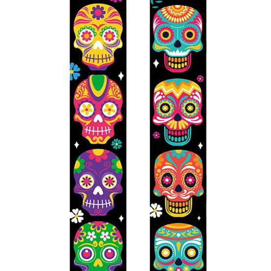 1 Pair Halloween Banner Spooky Skull Pattern Halloween Door Couplets Festival Flag for Home Party Decoration