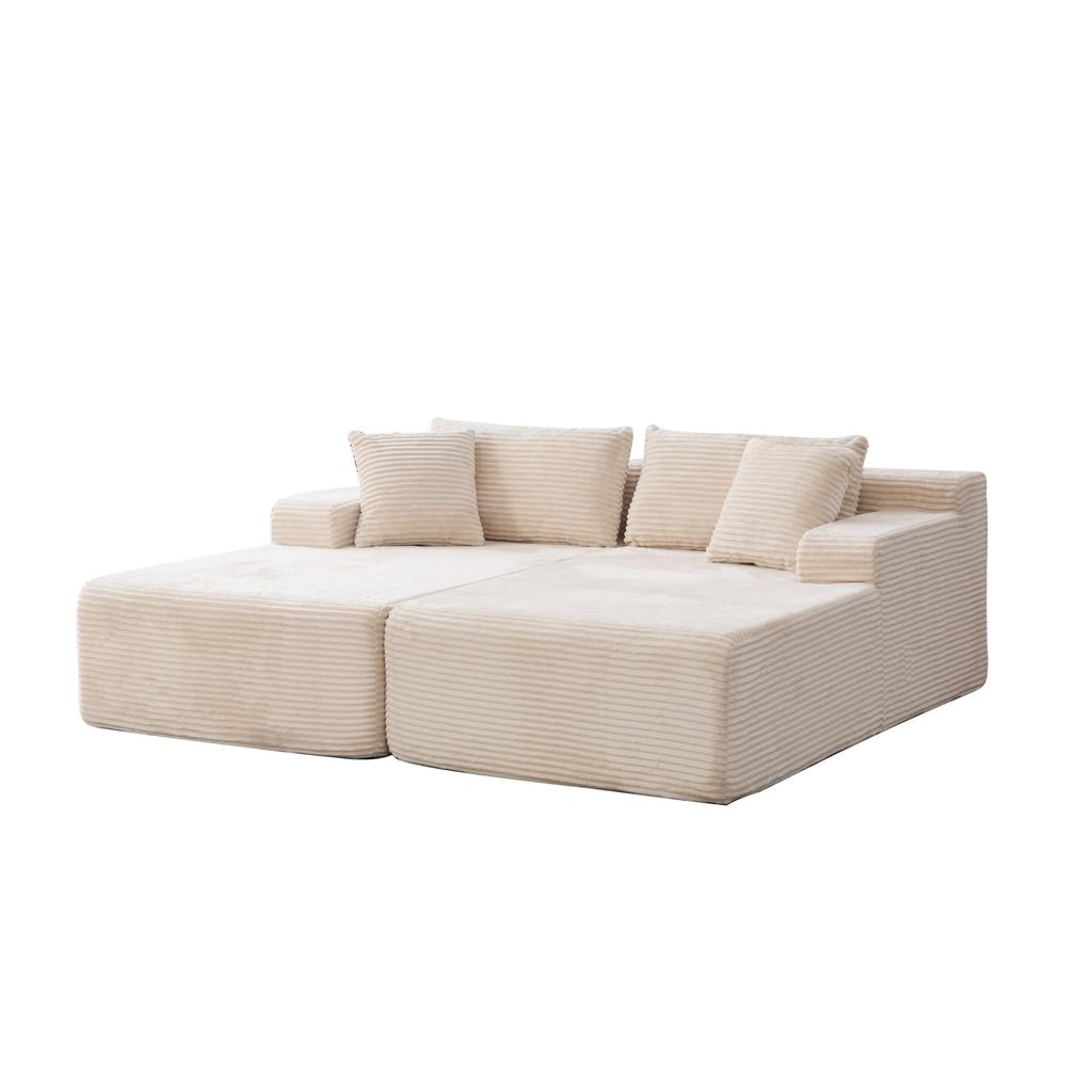Modular compression sofa made of chenille fabric, filled with 30D high-elasticity foam. Easy to move with non-slip base, ideal for living room.IVORY
