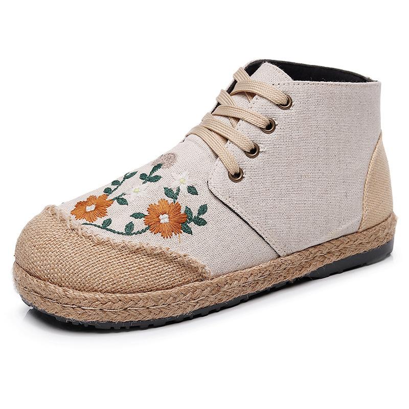 Autumn New Style Ethnic Embroidery Women's Daisy Shoes Mid-cut Cotton and Linen Embroidered Shoes for Women