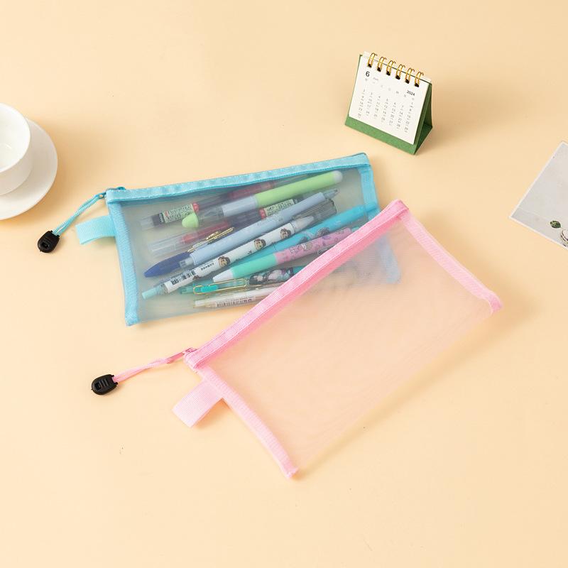 Nylon Transparent Zipper Pencil Case Zipper Solid Color Clear Stationery Bag 19*11cm Back To School Pencil Cases for Girls