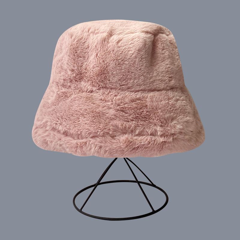 Winter New Imitation Rabbit Fur Hat Thick Plush Basin Hat Women's Cold Warm Bucket Hat
