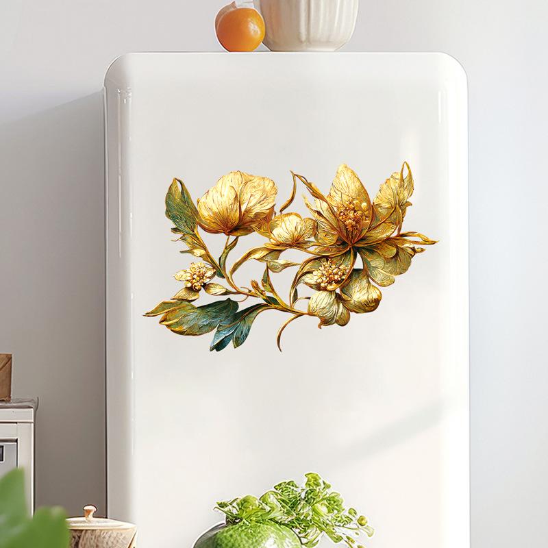 Золотые цветочные настенные наклейки самоклеящиеся для спальни ванной кухни двери украшения съемные прочные домашний декор