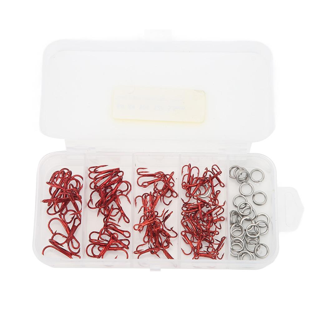 100PCS High Carbon Steel Treble Fishing Hooks Barbed Hook Set  Saltwater Fishing