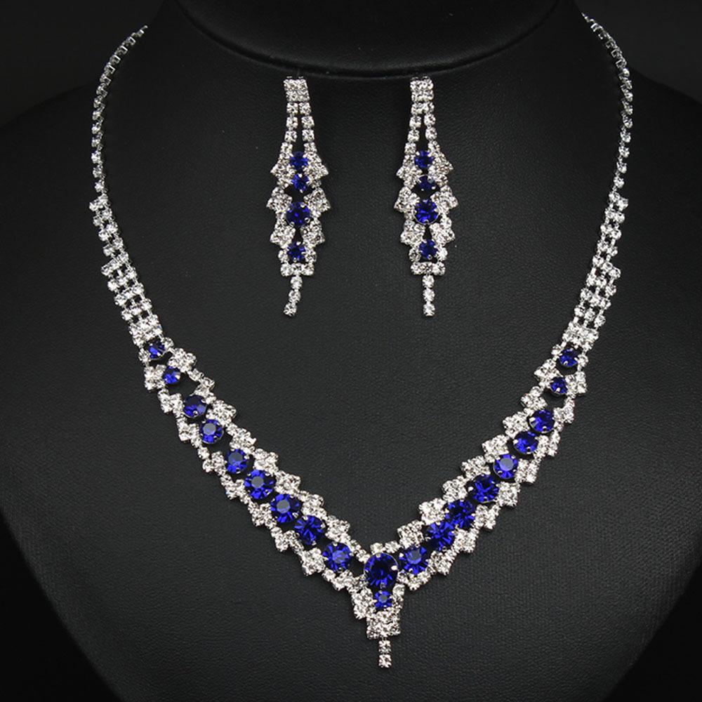 Fashion Rhinestone Necklace Earrings Jewelry Set Women'S Clavicle Chain Banquet Accessories