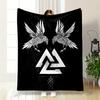 Nordic Ravens & Valknut Symbol Design Patterned blanket, flannel, suitable for all seasons, home decor, warm and cozy
