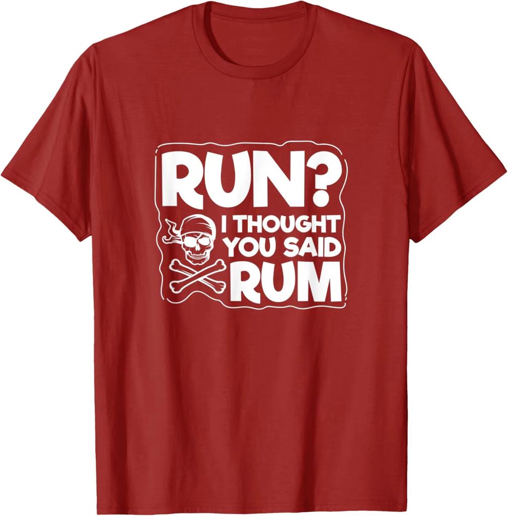 2026 Womens Summer Casual Pirate Print Tshirt Run I Thought You Said Rum Funny Pun Graphic Short Sleeve Crew Neck Top