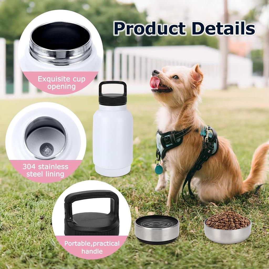 Dog Water Bottle 3 in 1 Stainless Steel Travel Portable 2 Detachable Bowls Black