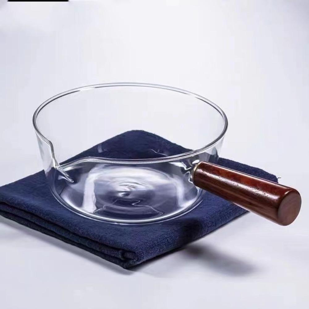 Wood Handle Saucepan Transparent Noodle Pot Salad Bowl Glass Milk Pot  Dormitory