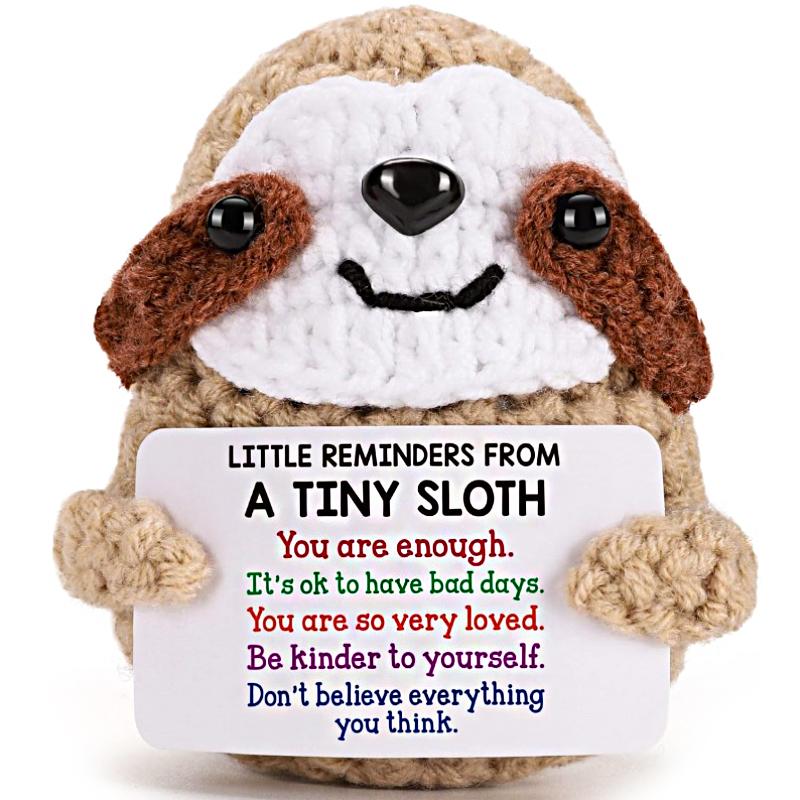 1PC Crochet Holiday Gift with Card Emotional Support Sloth Doll Handmade Knitted Figurine Desk Decor Finished Ornament