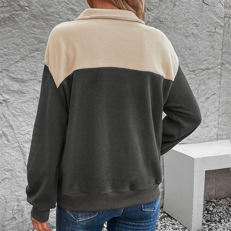 Женская осень-зима с длинным рукавом и воротником-стойкой, цветной блок, пуловер с капюшоном, свитшот, топ