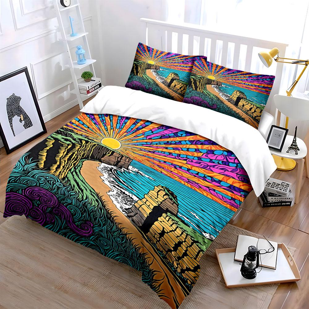 Cliffs, ocean, sunburst design. Bedding sets Duvet cover sets Duvet covers Pillowcases(1* Duvet Cover 2* Pillowcases without duvet insert)