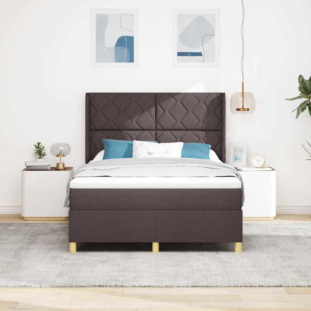 Box Spring Bed with Headboard Dark Brown 140 x 200 cm Fabric
