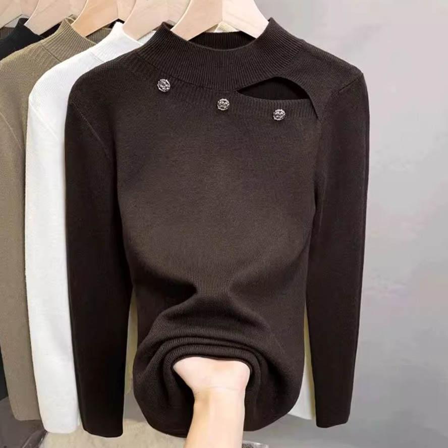 Свитер для женщин Осень Зима Утепленный Теплый Вязаный Эластичный С длинным рукавом Оверсайз Топы