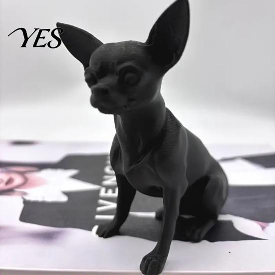 Black Dog Decor 3D Printed Chihuahua Figurine, Modern Statue, Plastic Stable Ornament Puppy Sculpture for Desk Decoration, Gift Pet Lovers Statue