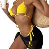 Европейский и американский трикотажный раздельный купальник со шнуровкой, комплект из трех частей с пряжей, сексуальный комплект бикини