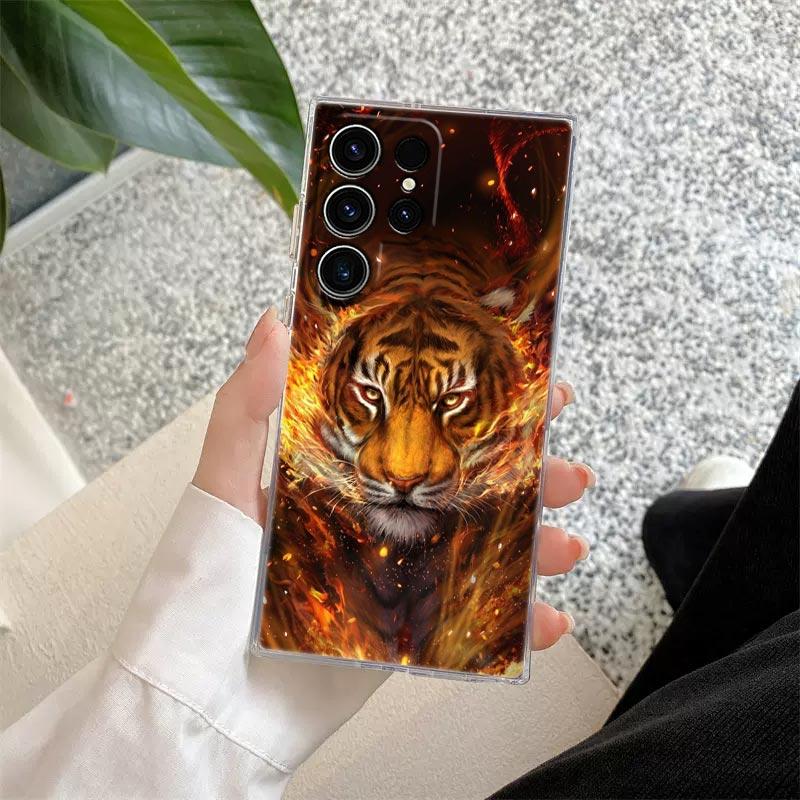Чехол для телефона S25Ultra с изображением Тигра Волка Льва Животного для Samsung Galaxy S25 S24 S23 S21 Ultra S20 FE S22 Plus A56 A55 Чехол Прозрачная Крышка