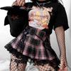 Womens Stripe Pleated Skirts Tank Cute Sweet Girls School Skirt Plaid Lace Up Mini Goth Gloves Skirt Lace