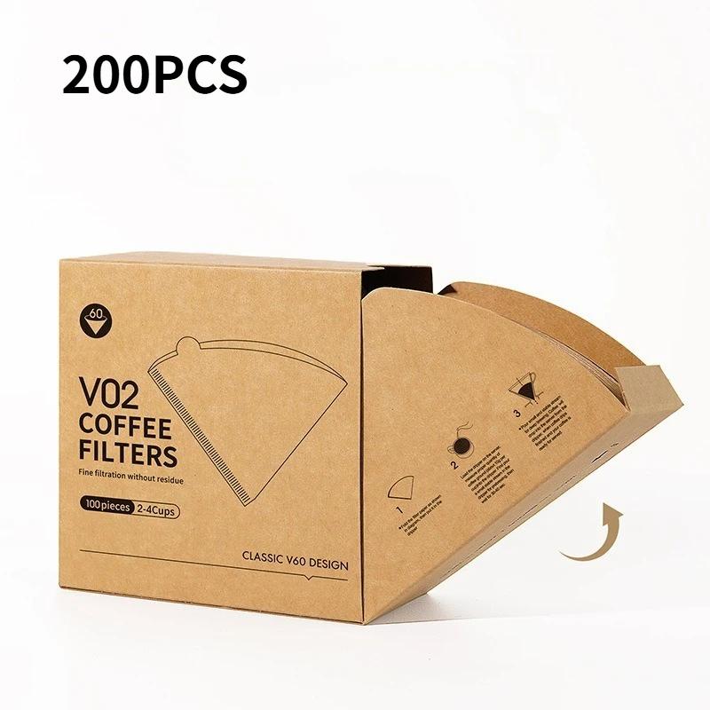 Неотбеленные конусные фильтры, фильтры для кофе, 40-200 штук одноразовые фильтры из натуральной бумаги 1-4 чашки, для пуровера и капельной кофеварки