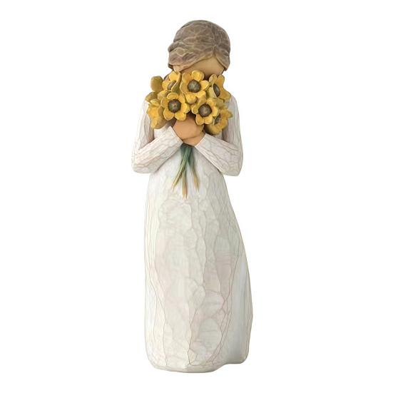 Gift for Mothers Day Girl Holding Bouquet Resin Figurine, Faceless Lady Statue, Romantic Desktop Ornament Durable Craft Living Room Bedroom
