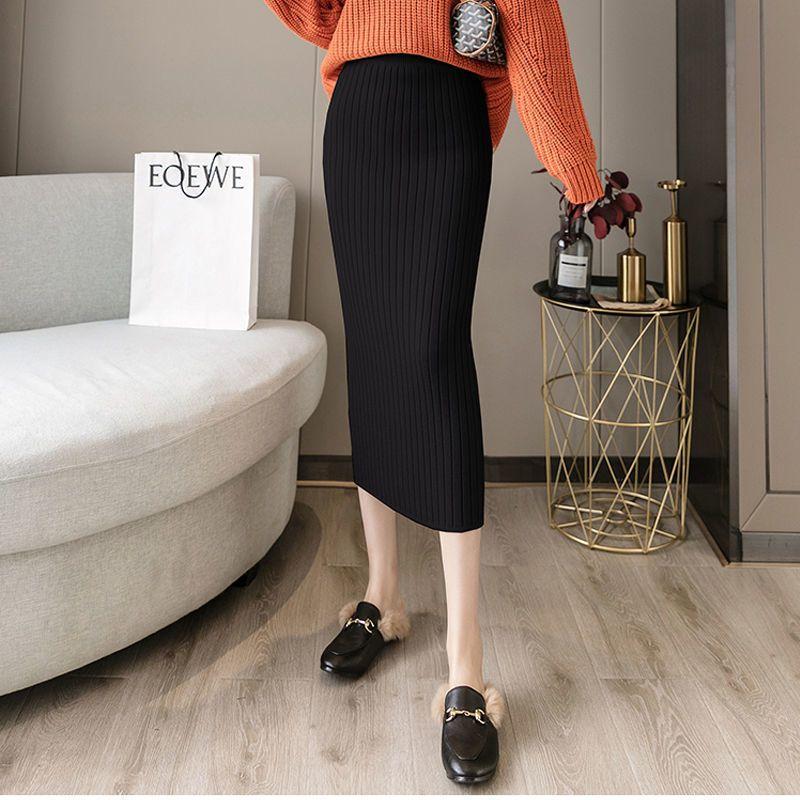 Утолщенная трикотажная юбка-полуюбка с женской задней вилкой Pit Clause, облегающая бедра, высокая талия, прямая труба, фиолетовая трикотажная юбка