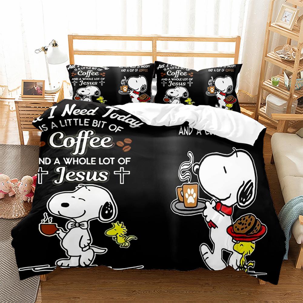 Cartoon Picture Snoopy Snoopy Digital Printing Quilt Cover Pillowcase Bed Three-Piece Set