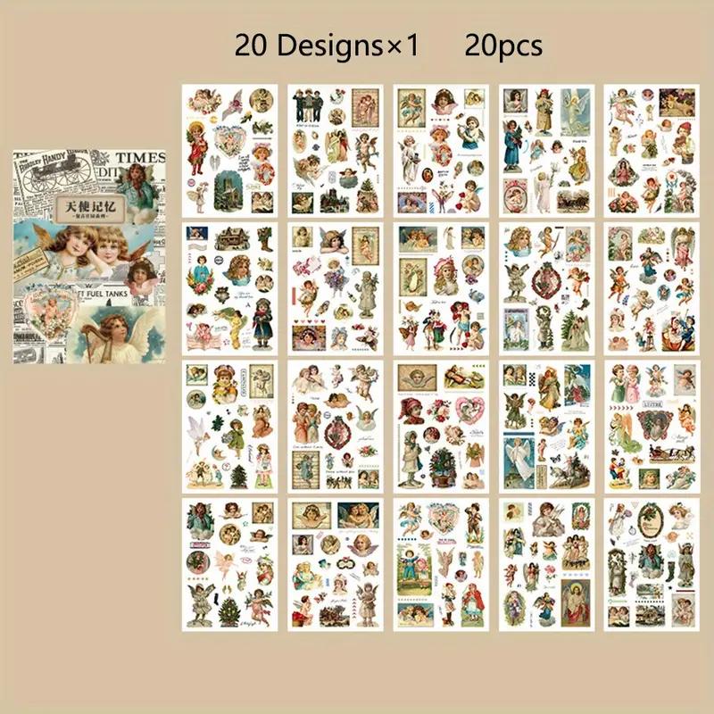 20 Sheets Sticker Book, Retro Diary Material DIY Decoration Sticker For Junk Journal Decorative Background Supplies Art Album