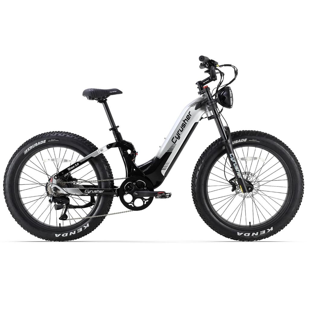 Cyrusher Trax 2.0 Blue/Orange/Gray 250W Bafang Motor, 52V 20Ah Battery, 26x4.0-inch Tires, 9-Speed Dual-Suspension Electric Mountain Bike