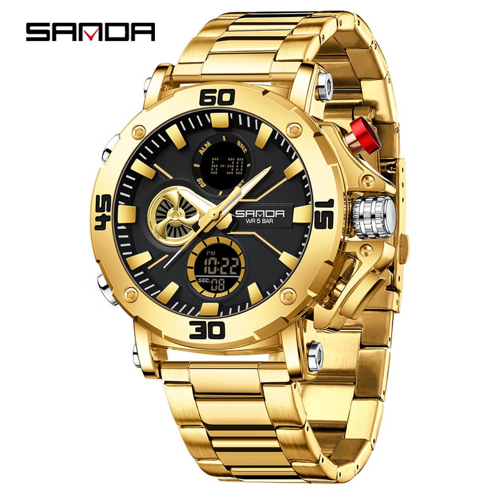 SANDA Luxury Men's Watch Military Sports Waterproof Night Light Stopwatch LED Electronic Digital Men's Watch