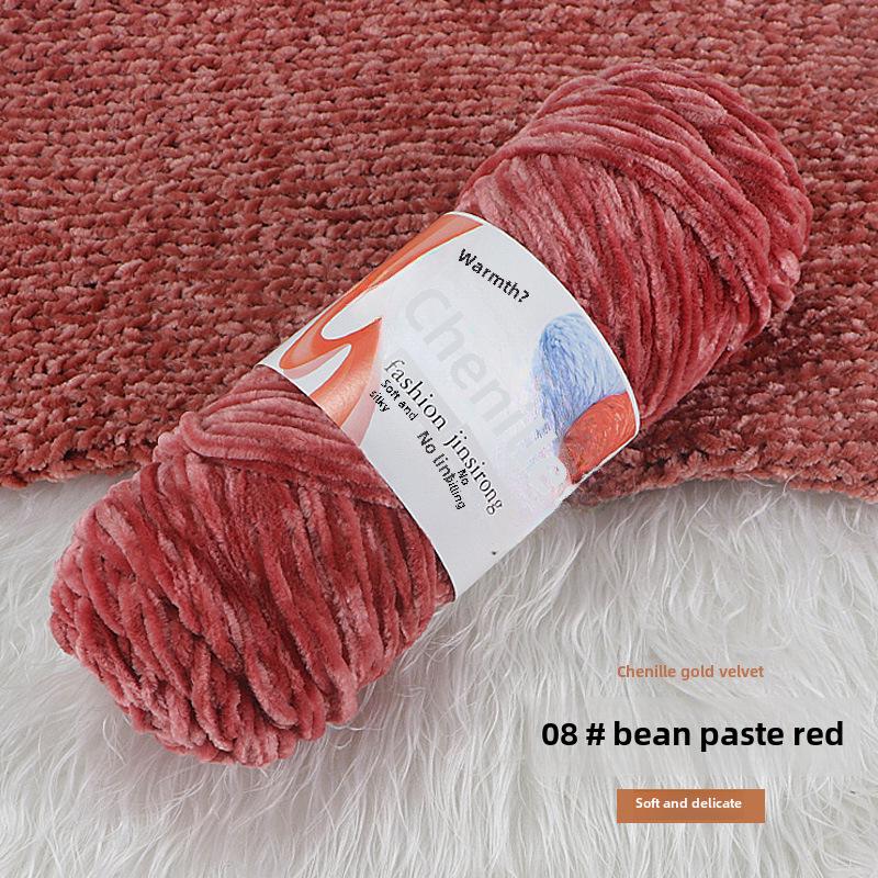 Вязаный шарф, шапка, тапочки крючком из золотистого бархата с шениллом, набор для самостоятельного вязания из кукольной шерсти