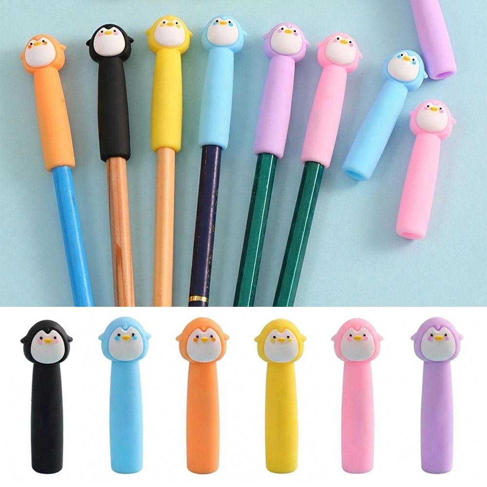 6pcs/12pcs Soft Rubber Pencil Extender Penguin Shape Pen Cap Pencil Tip Protective Case  Children