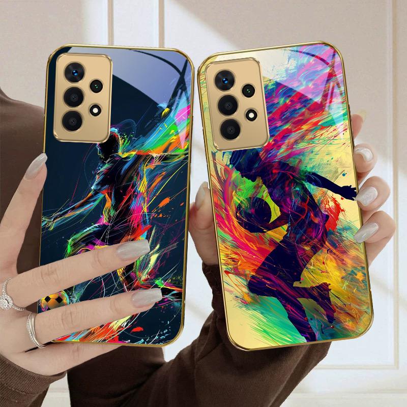 Абстрактная спортивная тема Для Samsung A36 A35 A34 A33 A32 A31 A26 A25 A23 A22 A21s A73 A72 A71 A42 A56 Золотой стеклянный чехол для телефона