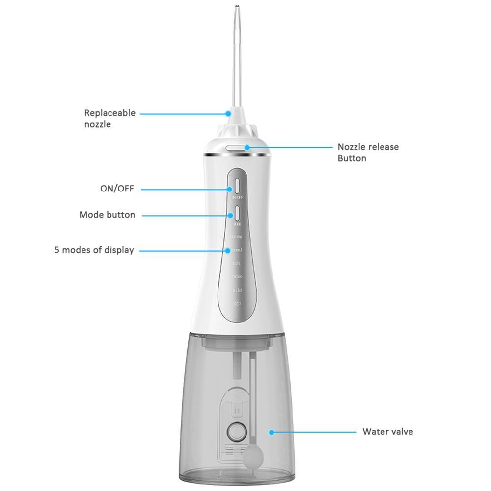 Ирригатор для полости рта Fairywill Water Flosser 5 режимов Портативная стоматологическая струя воды 350 мл Резервуар для воды Очиститель зубов USB зарядка Водонепроницаемый