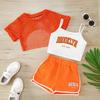 Девочки 3-предметный комплект одежды Сетчатый топ с коротким рукавом Топ-майка с принтом букв Эластичные шорты Летний комплект одежды