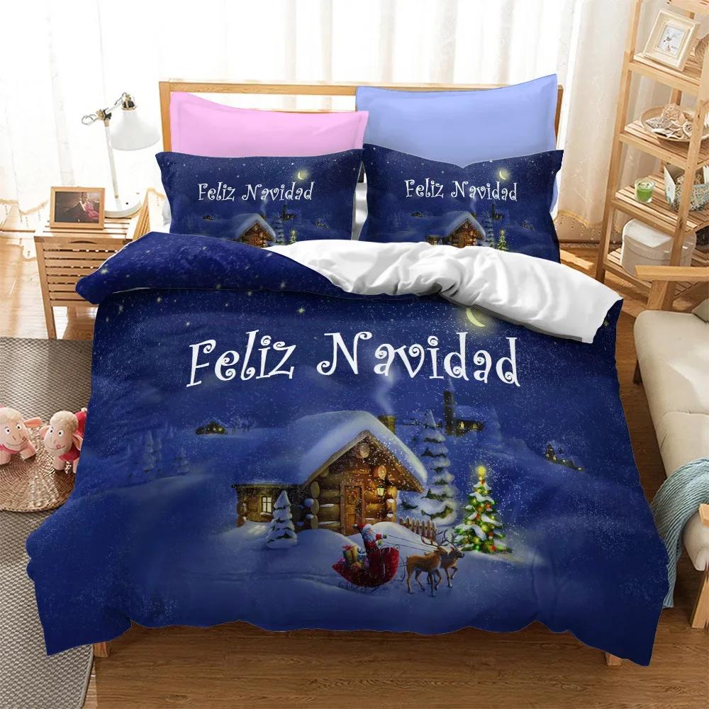 Merry Christmas 3D Printed Duvet Case Pillowcase Bedding Set Twin Full King for Kids Adults Bedroom