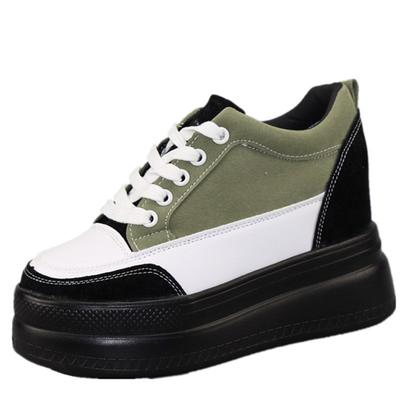 Модные женские туфли 10 см с толстой подошвой, увеличивающие рост, весна 2024 г., новые туфли смешанных цветов, универсальные тонкие черные повседневные спортивные туфли