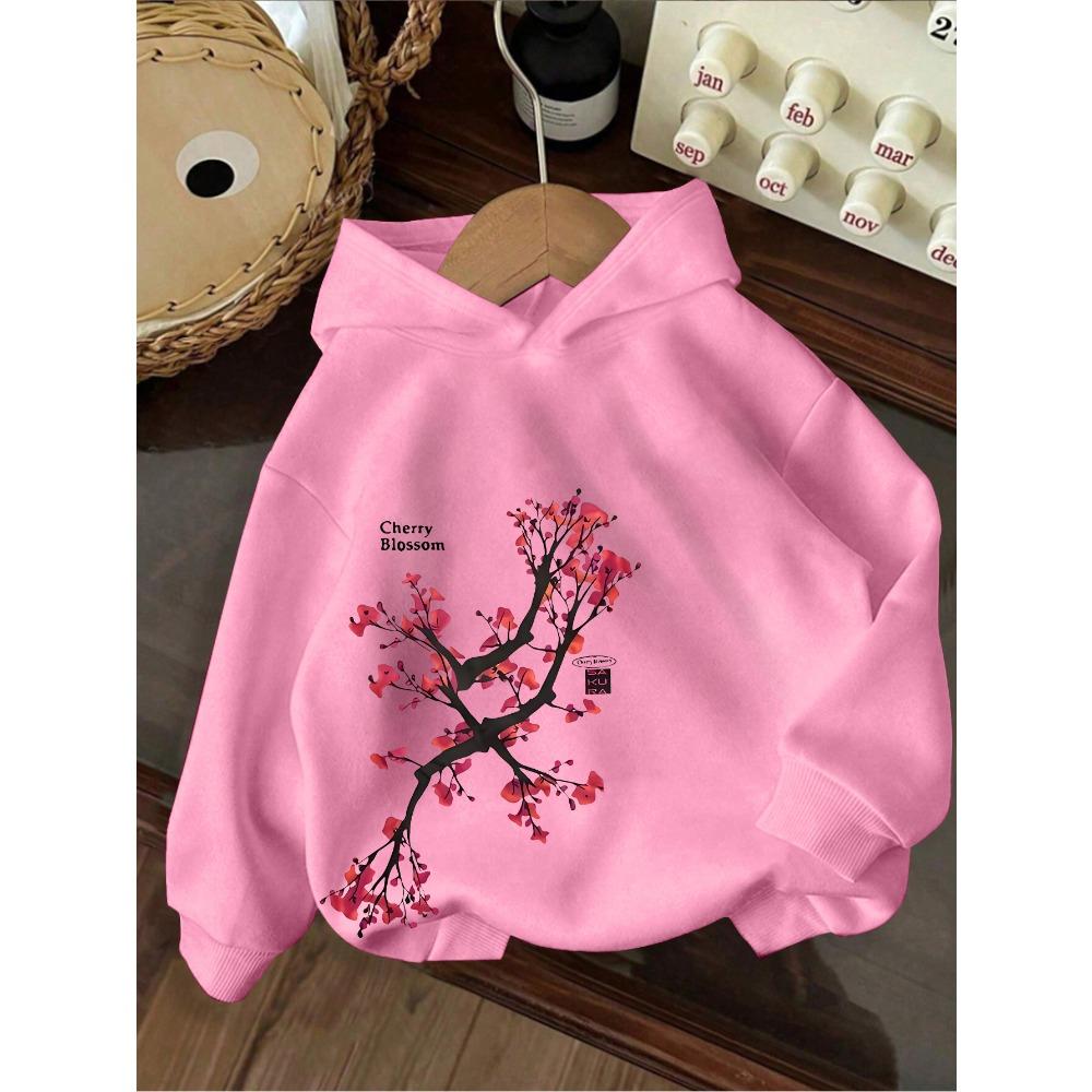 Plum Blossom Printed Children's Hooded Sweater Spring and Autumn Long-sleeved Hoodie Children's Casual Fashion Top