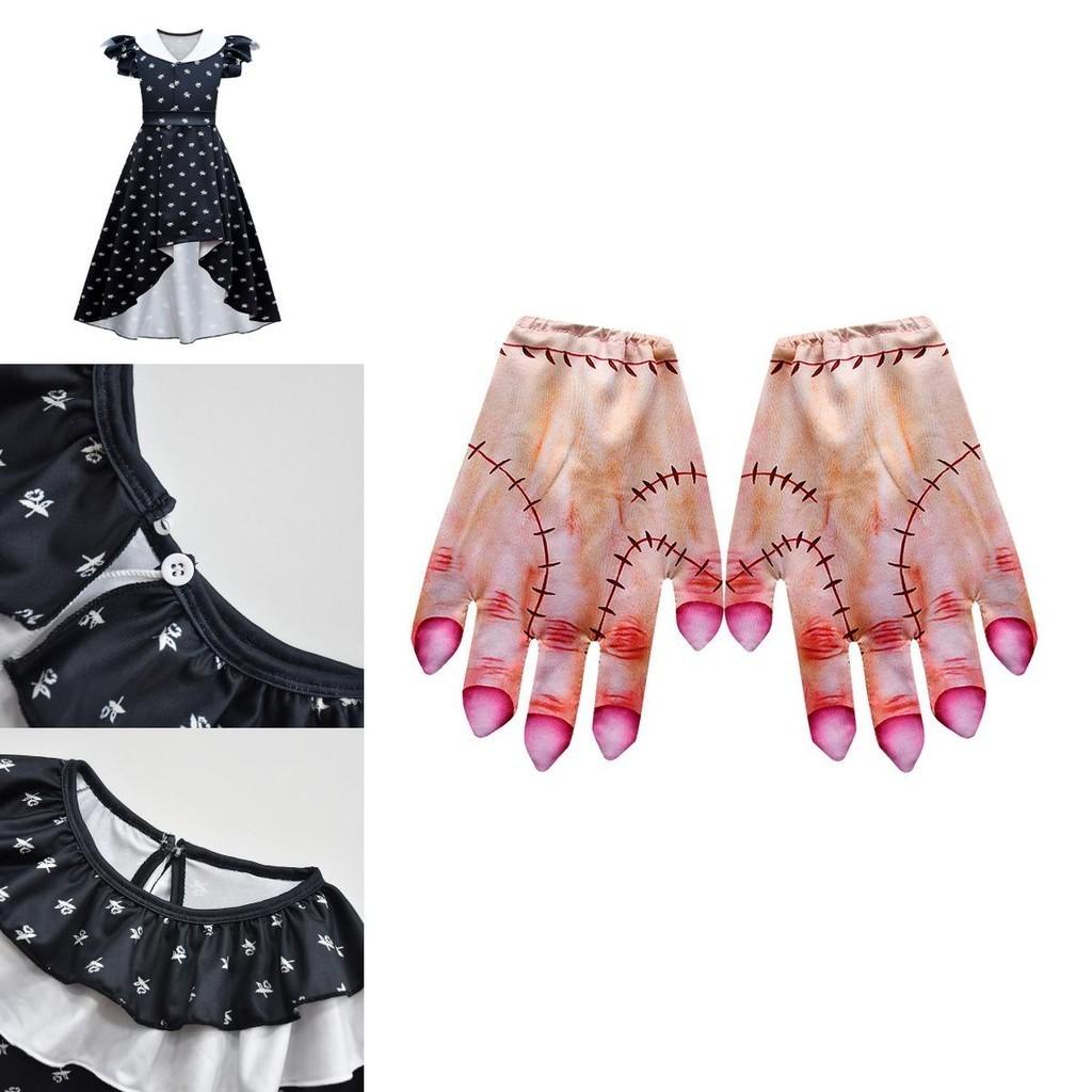 Платье Уэнсдей Аддамс Парик Косплей Костюм Для Девочек Детей Хэллоуин Рождество Вечеринка