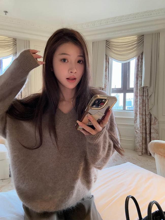 2026 A/W Fluffy Soufflé Cashmere-Silk Wool Brushed Knit Sweater