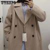 Женские однотонные длинные шерстяные пальто, офисные женские теплые толстые элегантные куртки с длинными рукавами, женские повседневные свободные пальто