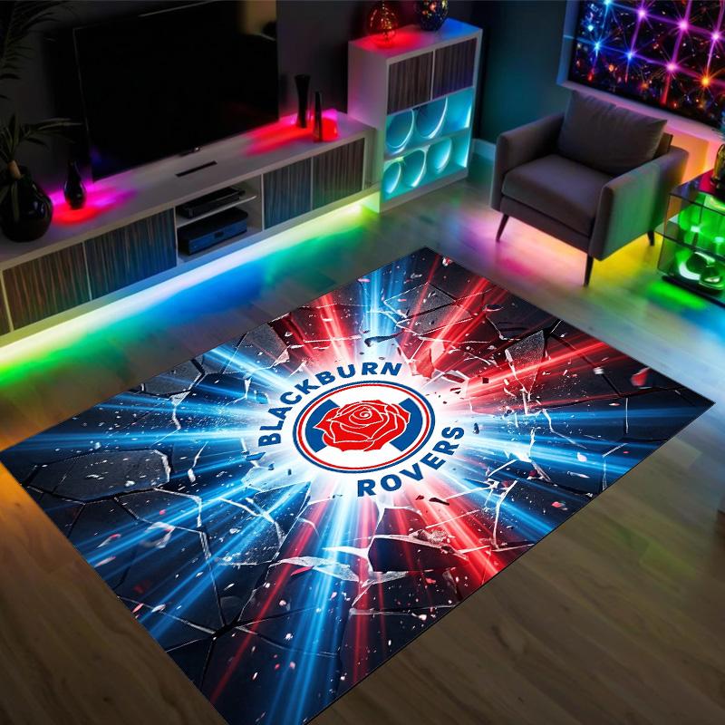 Blackburn Rovers Football Design Crystal Velvet Carpet Cozy Non?Slip Printed Rug For Bedroom Living Room Entrance