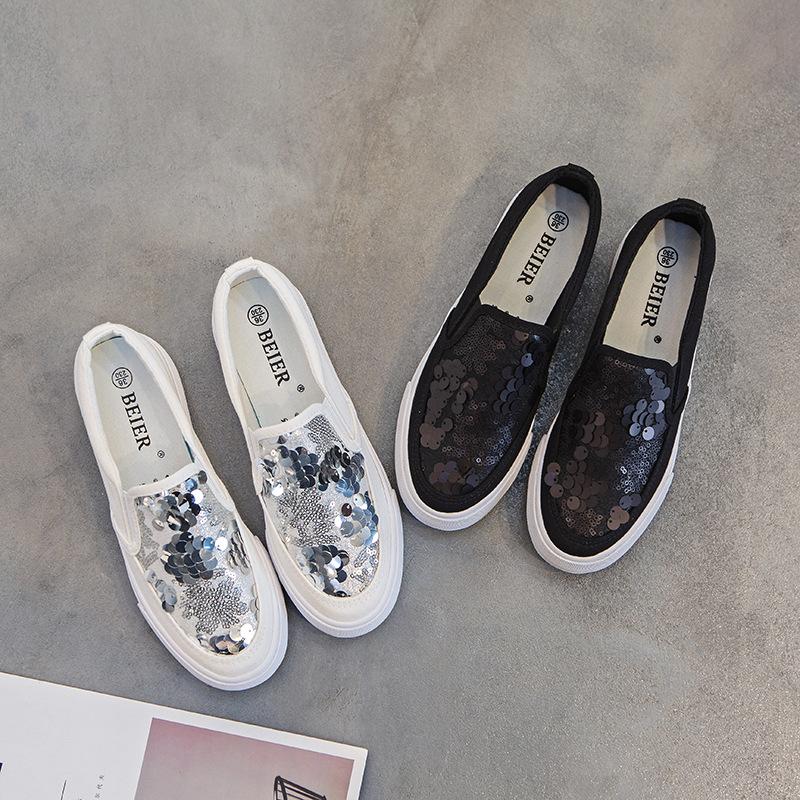 Модные женские белые парусиновые лоферы, блестящая платформа, низкий верх, слипоны, повседневная обувь, комфорт для ежедневной ходьбы, кроссовки для девочек