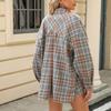 HNXC Женские модные повседневные клетчатые кардиганы с принтом осень-зима с длинными рукавами и воротником-поло