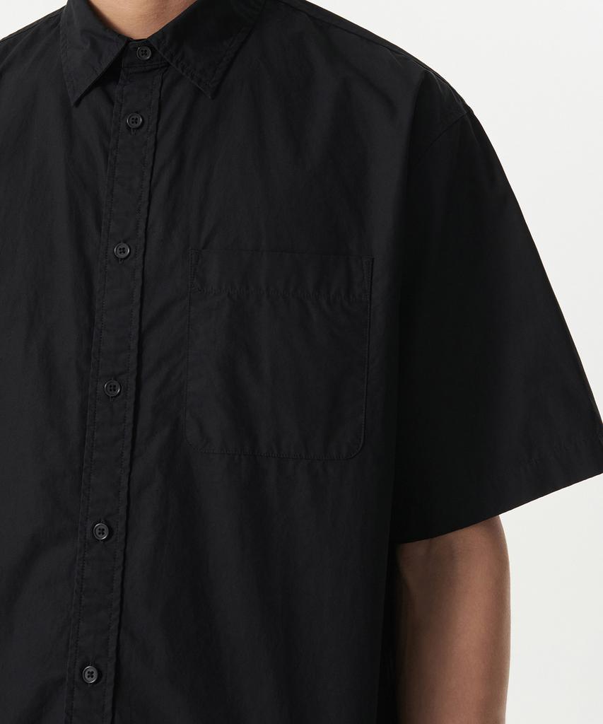 MUSINSA STANDARD Relaxed Washed Poplin Short Sleeve Shirt [Black]