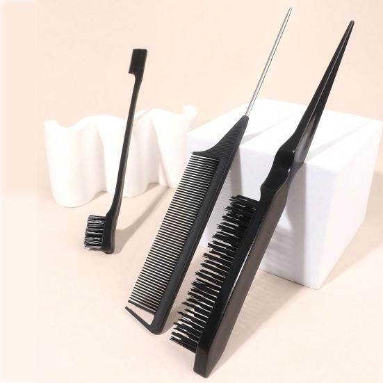 3Pcs/Set Hair Styling Comb Kit with Double-side Edge Control Teasing Bristle Brush Rat Tail Women Comb Back Brushing Combing Styling Brush