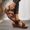2024 Summer High-quality Women's Shoes Fashion Open-toe Leopard Print Color Wedge One-line Buckle Women's High-heeled Sandals