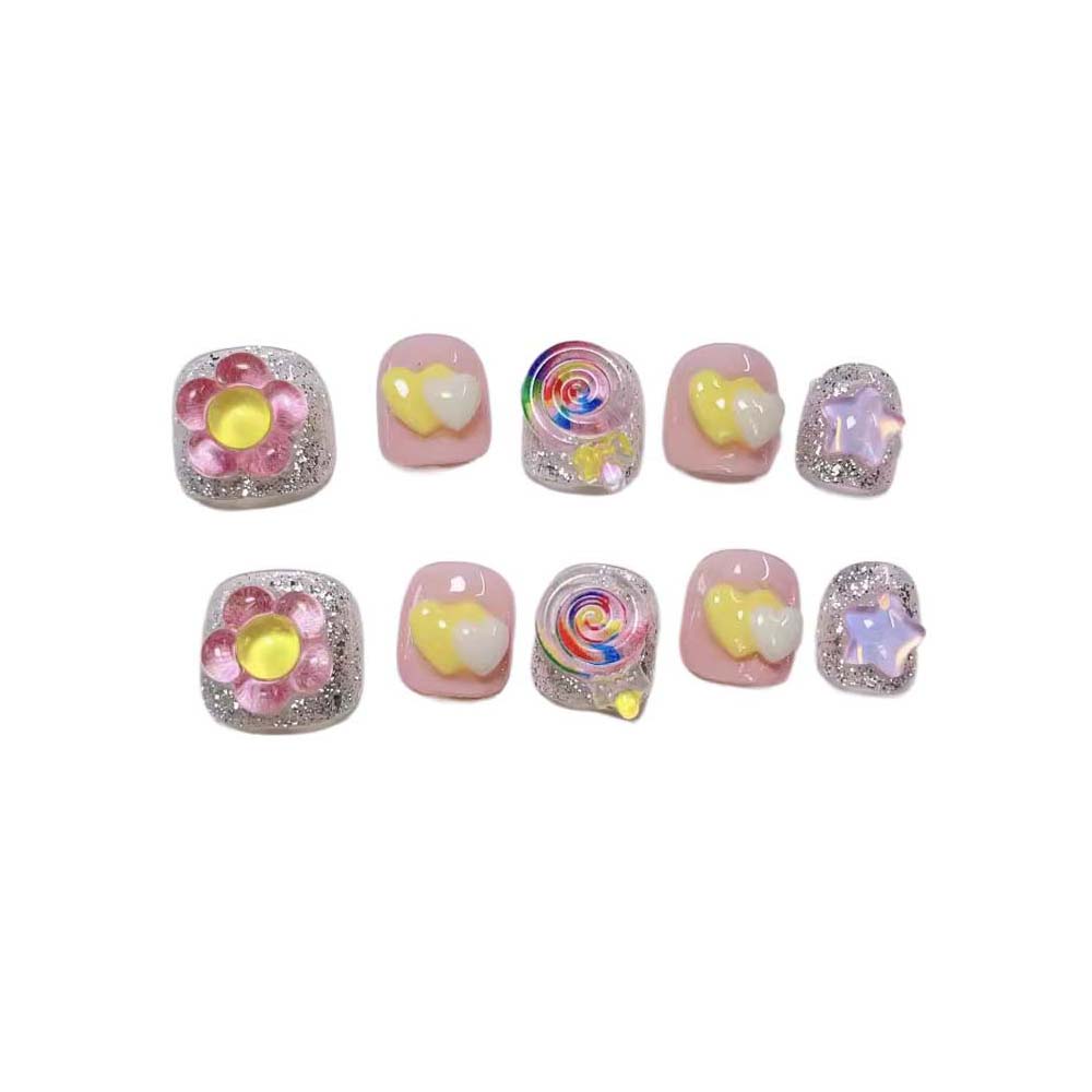 Мультяшные детские цветочные накладные ногти Леденец Детские накладные ногти Наращивание Детские накладные ногти Детские игрушки