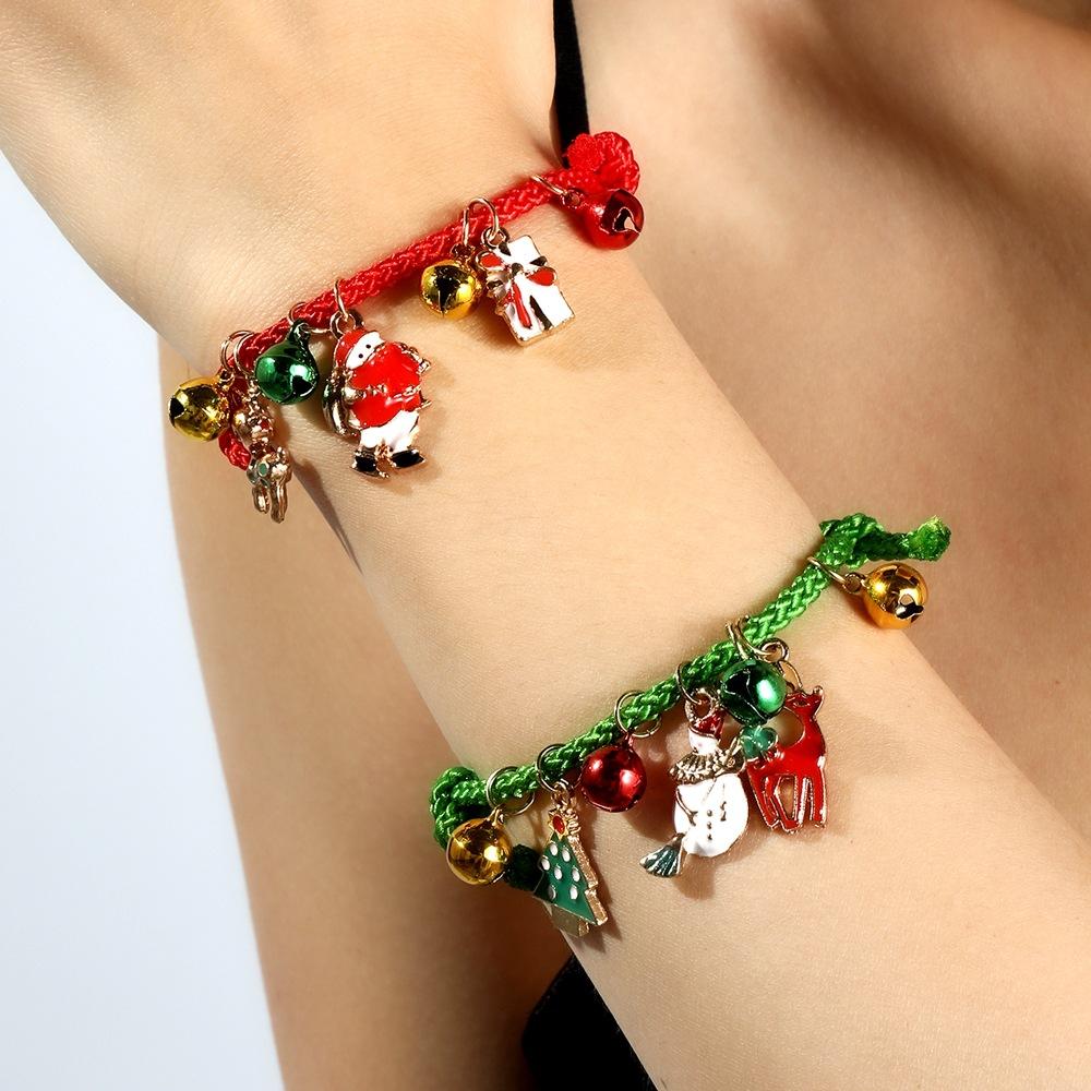 Рождественский браслет с колокольчиком лося для пары, регулируемый браслет с мультяшной масляной каплей в виде трости Санты